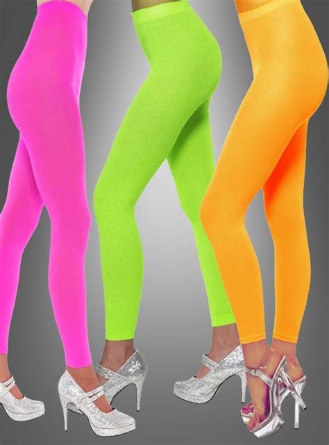 Neonfarbene Leggings 80er Jahre Kostüm Legging Outfits Schwarzer