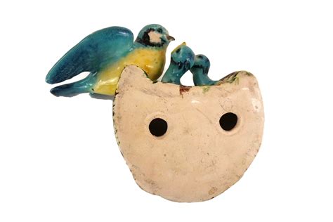 Vintage Pottery Blue Birds Figurine French Ceramic Wall Hanging Nest