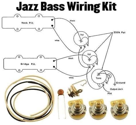 Jazz Bass Wiring Kit J Cts 250k Cloth Wire 047 Switchcraft Reverb