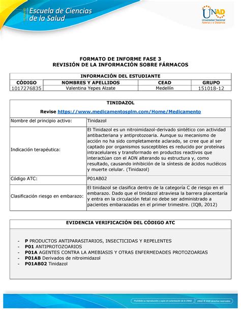 Fase Informe De Revisi N De La Informaci N Tinidazol Formato De