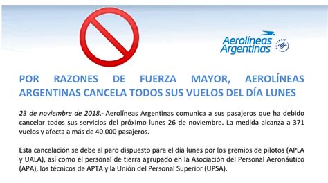 Aerol Neas Argentinas Comunica Cancelaci N Total De Sus Vuelos Del