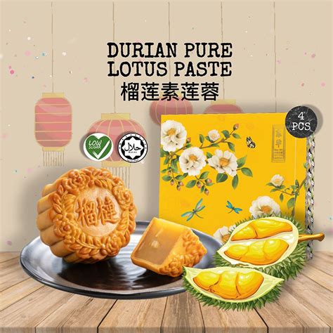 Award Winning Mooncake Halal 4pcs Low Sugar Durian Pure Lotus Paste Flavour Moon Cake Less