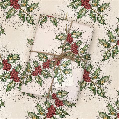 Holly Wrapping Paper Francesca Kemp