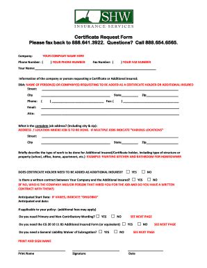 Fillable Online Certificate Request Form Please Fax Back To