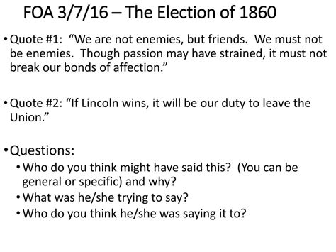 Foa 3716 The Election Of 1860 Questions Ppt Download