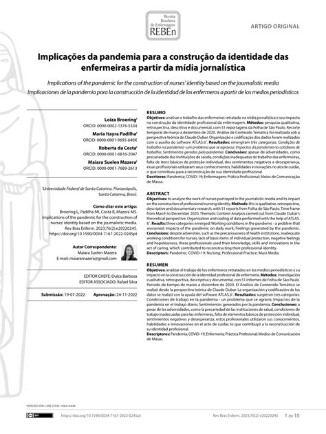 Pdf Implicações Da Pandemia Para A Construção Da Identidade Das Enfermeiras A Partir Da Mídia