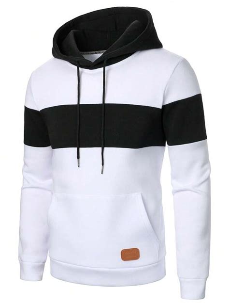 Manfinity Men Color Block Kangaroo Pocket Drawstring Hoodie Shein Usa