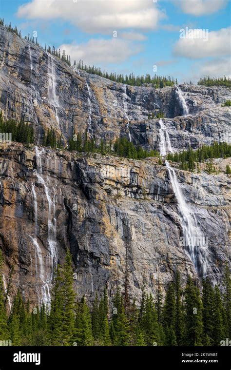 Weeping Wall Waterfalls Over Rock Cliffs Bow River Valley Banff