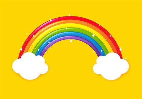 Premium Vector Cartoon Rainbow With Clouds With Yellow Background