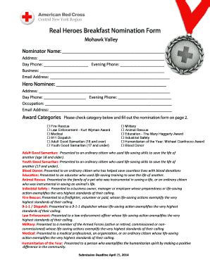 Fillable Online Redcross MV RHB Nomination Form 2014 Fax Email Print