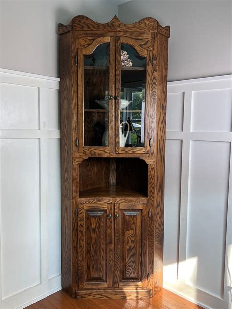 Oak Corner China Cabinet Hutch Etsy