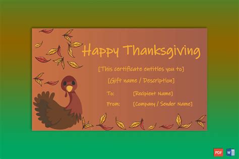 Thanksgiving T Certificate Template Turkey 5599 In 2020