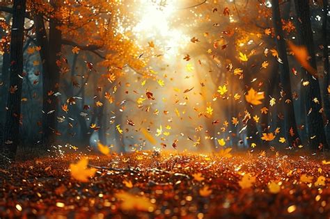 autumn leaves falling  forest premium ai generated image