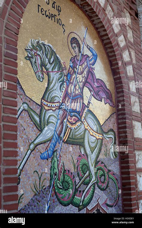 Mosaic Depicting St George Slaying The Dragon Nea Moudania Greek