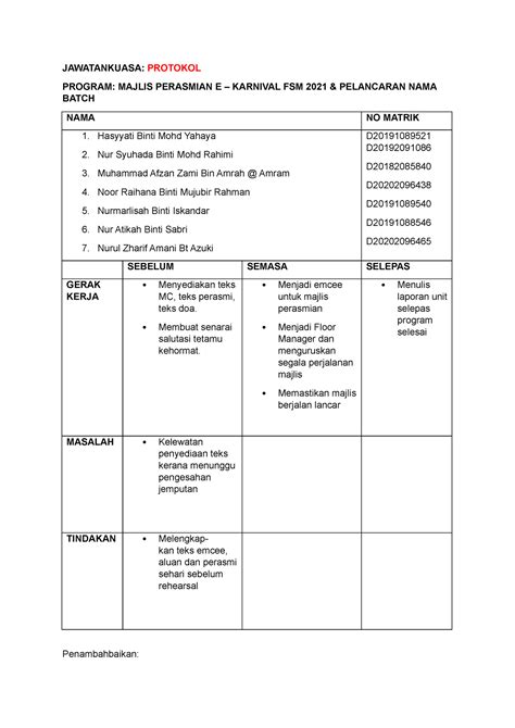 Laporan Akhir E Karnival JAWATANKUASA PROTOKOL PROGRAM MAJLIS