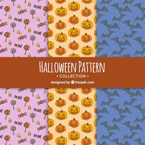 Set Of Hand Drawn Halloween Patterns Vector Free Download