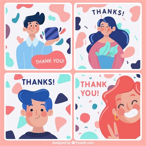 Pack De Simp Ticas Tarjetas De Agradecimiento Con Personajes Vector