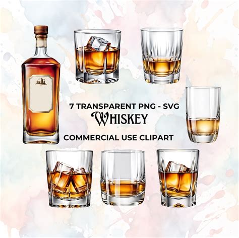 Whiskey Glass Clip Art Bottle Whiskey Clipart Whiskey Png Watercolor Clipart Bundle For