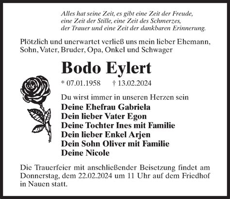 Traueranzeigen Von Bodo Eylert Trauer Anzeigen De