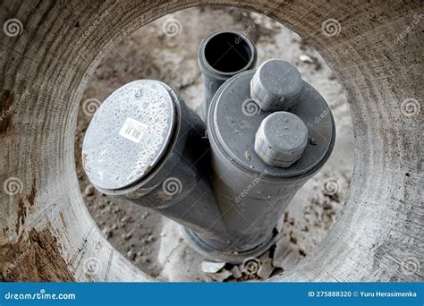 Sewer Pipes In Home Basement System Of Gray Sanitary Pipes In Old