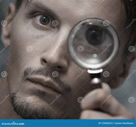 Man With Magnifying Glass Stock Image Image Of Caucasian