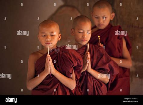 young monks praying Stock Photo - Alamy