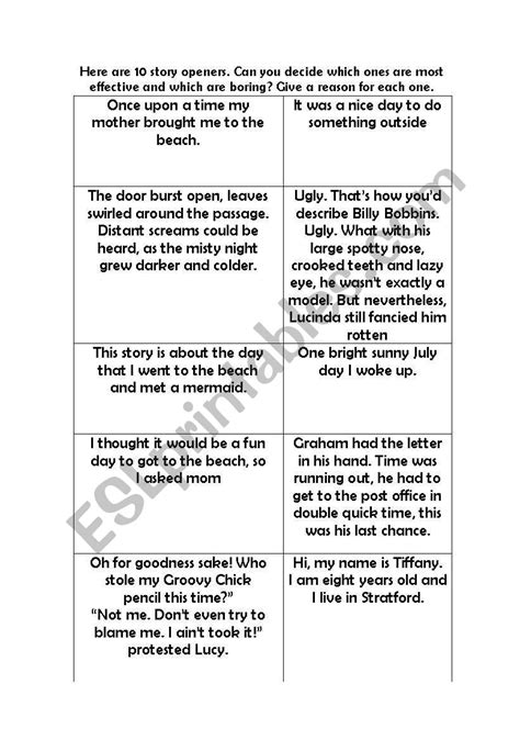 Story Openings - ESL worksheet by jadiebabe1