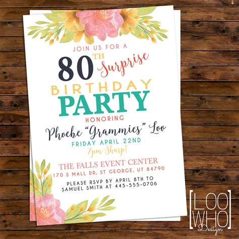 Surprise Birthday Invitation Printable 80th Birthday