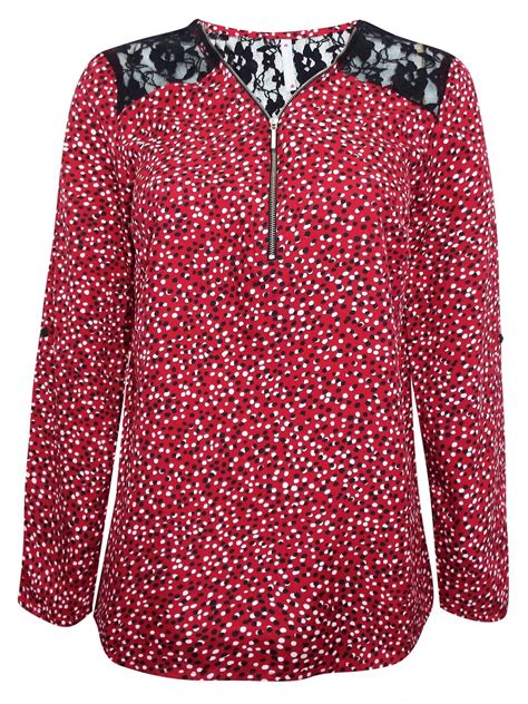 Brand New Red Dotted Zip And Lace Top Uk Size 20 Stock Clearance Ebay