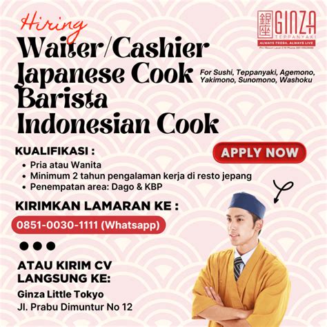 Lowongan Kerja Japanese Cook Waiter Cashier Barista Indonesian