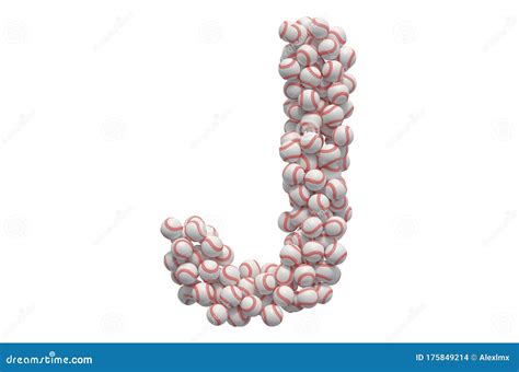 Letter J From Baseball Balls 3D Rendering Stock Illustration