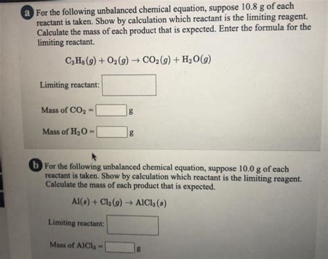 Solved A For The Following Unbalanced Chemical Equation Chegg