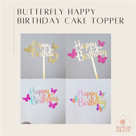 Jual RUMAH KRAVE Butterfly Happy Birthday Cake Topper Akrilik Ulang