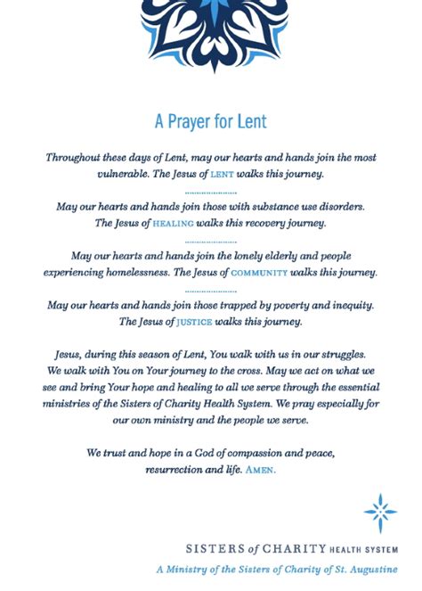 A Prayer For Lent Sisters Of Charity Health System Blog Sisters Of