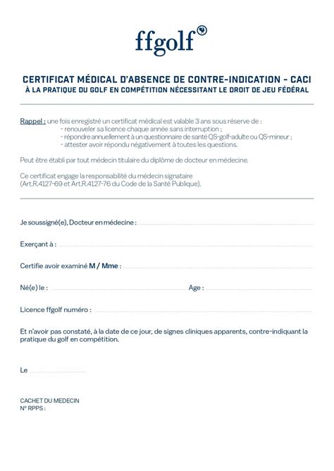 Certificat Médical Et Questionnaire De Santé Golf Les Gets 18 Trous