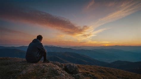 Persona Contemplando El Amanecer Desde La Cima De Una Montana Premium