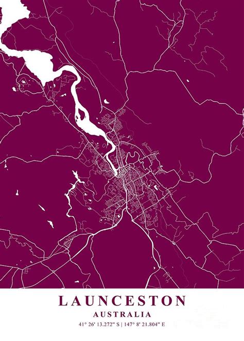 Launceston Australia Plum Plane Map Photograph By Tien Stencil Pixels