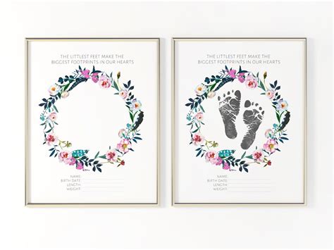 Hospital Footprint Newborn Baby Stats Baby Girl Footprint Etsy