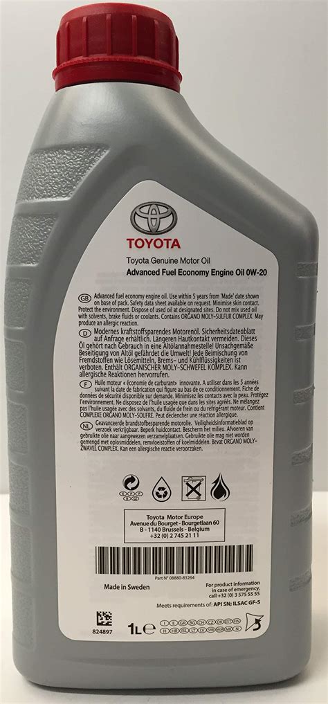 Toyota Original Synthetic Engine Oil 0w 20 Hybrid Engines 2 Litres