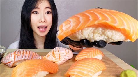 [asmr] Giant Salmon Nigiri Mukbang Eating Sounds With Talking Youtube