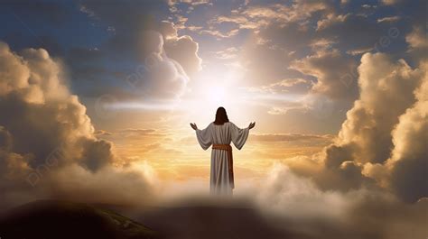 Jesus Standing In The Clouds On The Hill Background Jesus Pictures