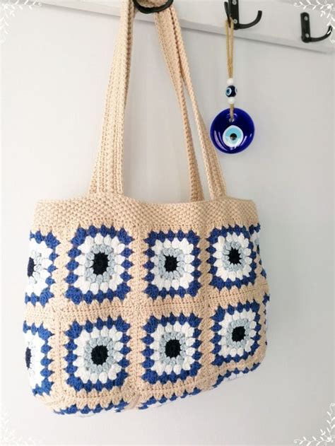 Granny Square Bag Evil Eye Tote Bag Crochet Shoulder Bag Tote