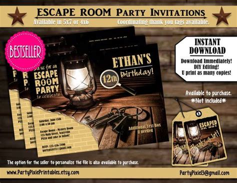 Instant Download Escape Room Party Invitations 5x74x6 Printable And Personalized With Your