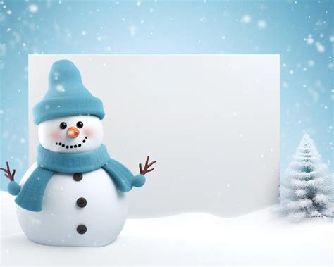 Premium Photo A Snowman Holding A Blank Board Above A Snowstorm