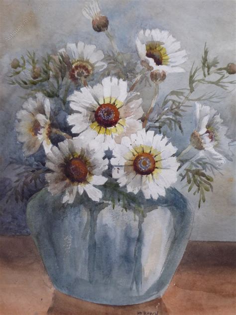 Antiques Atlas Watercolour Daisies In A Vase Artist M Beech