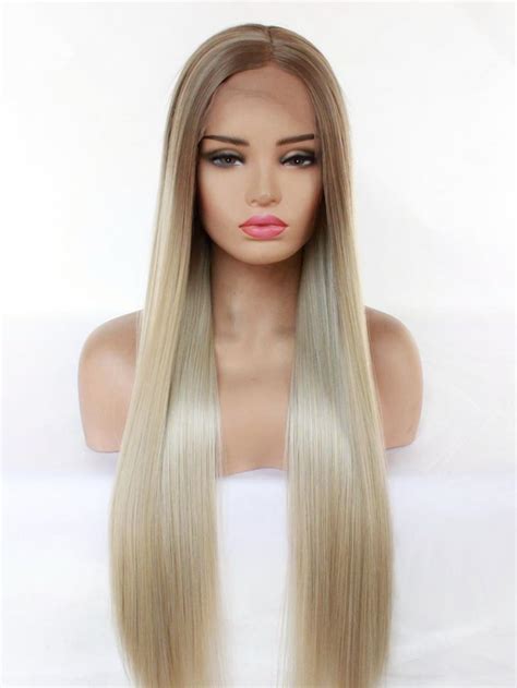 1001m24 Mixed Ash Blonde Long Straight Lace Front Wig Synthetic Wigs