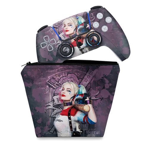 KIT Capa Case E Skin PS5 Controle Arlequina Harley Quinn Pop Arte Skins