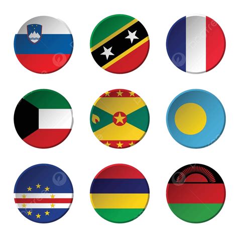 Round Badges Featuring Multiple World Flags Asia Country Illustration