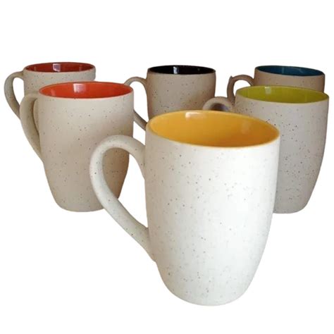 White Plain Ceramic Coffee Mug Inside Multi Colour Set Contains 6