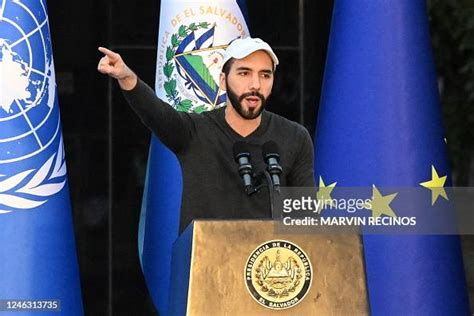 El Salvador's President Nayib Bukele delivers a speech during the ...